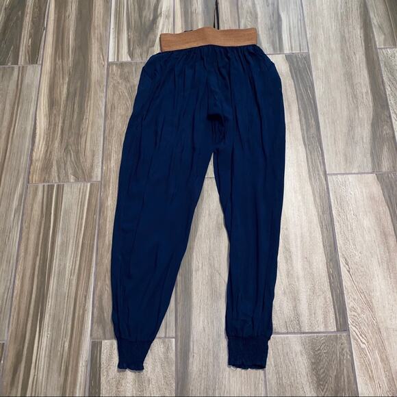 XYoung Boho Indie elastic waist pants built in belt navy blue medium - Picture 2 of 6